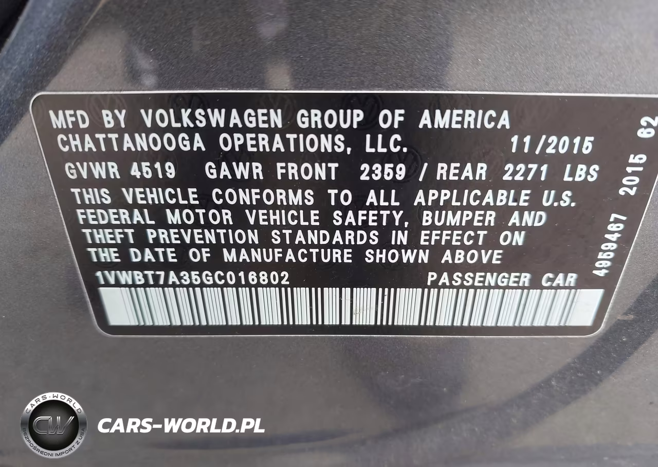 2016 Volkswagen Passat 1.8T Se VIN:1VWBT7A35GC016802 - 9