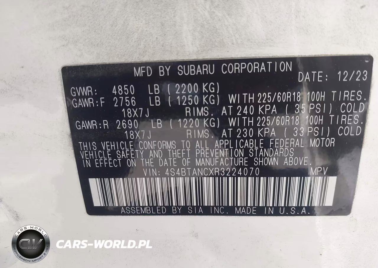 2024 Subaru Outback Limited VIN:4S4BTANCXR3224070 - 9
