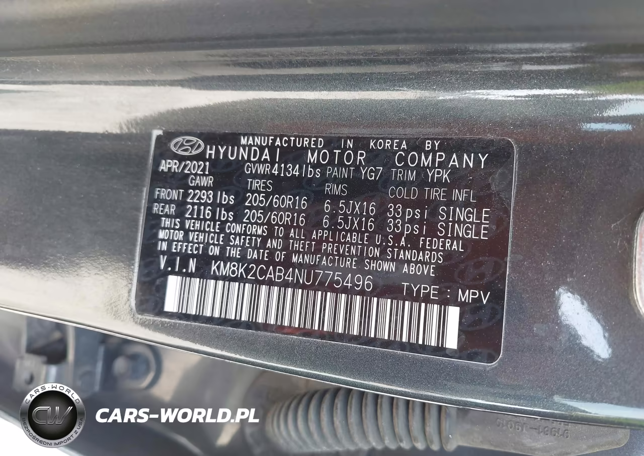 2022 Hyundai Kona Se VIN:KM8K2CAB4NU775496 - 9