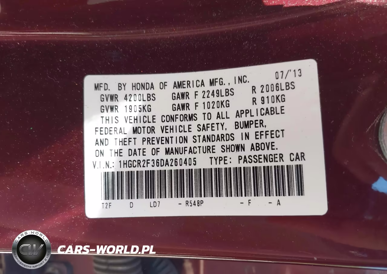 2013 Honda Accord Lx VIN:1HGCR2F36DA260405 - 9