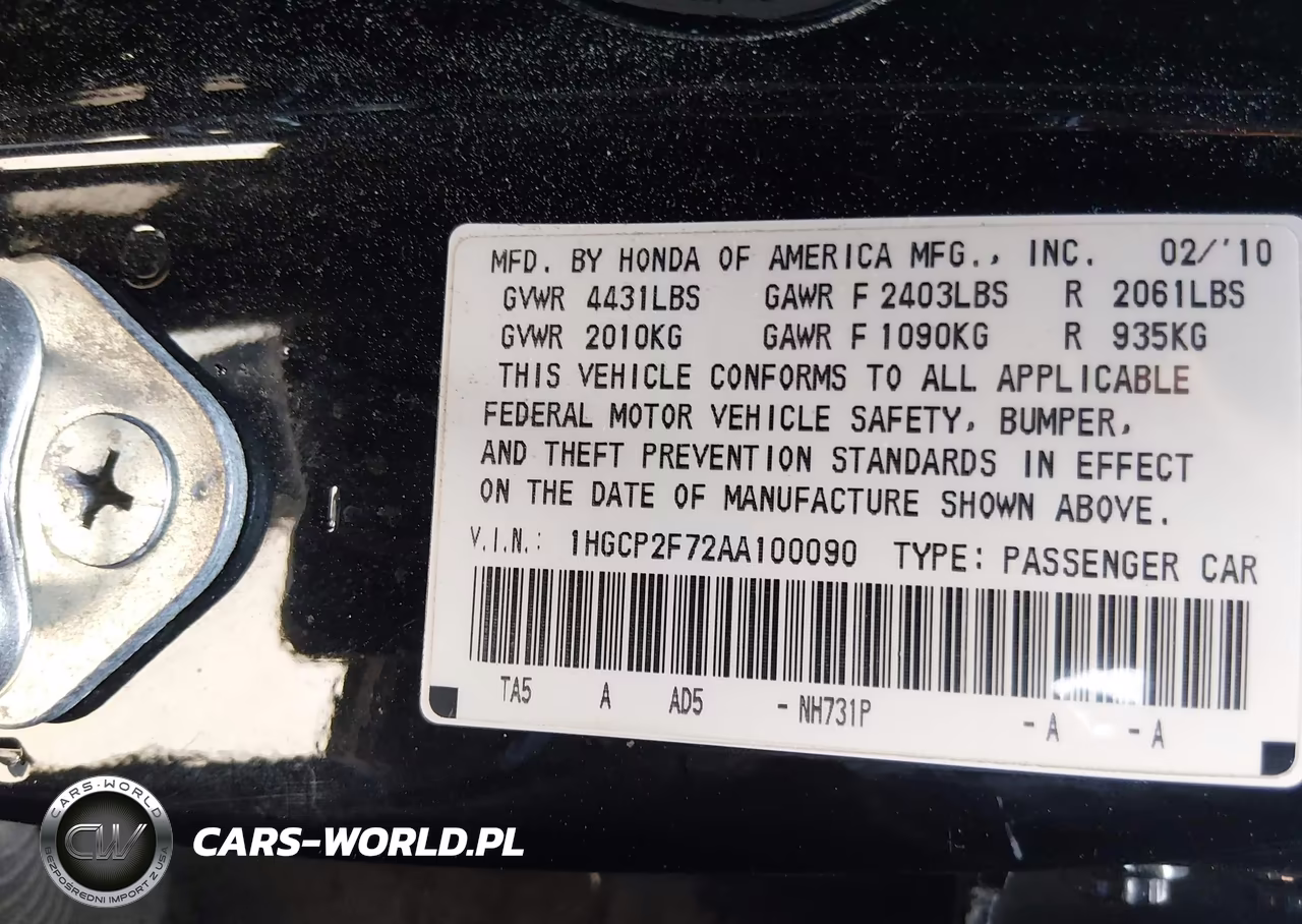2010 Honda Accord 2.4 Ex VIN:1HGCP2F72AA100090 - 9