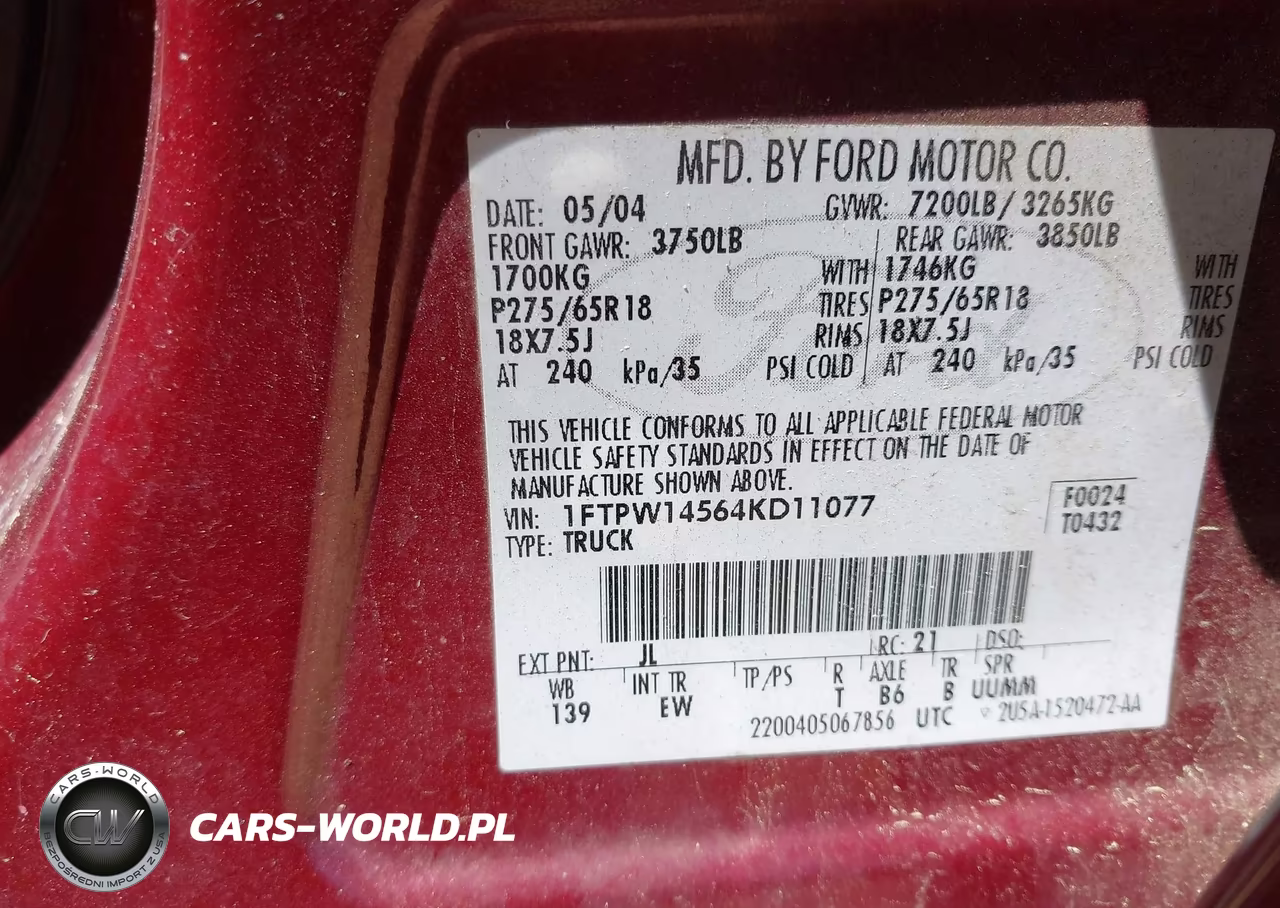 2004 Ford F-150 Fx4-Lariat-Xlt VIN:1FTPW14564KD11077 - 9