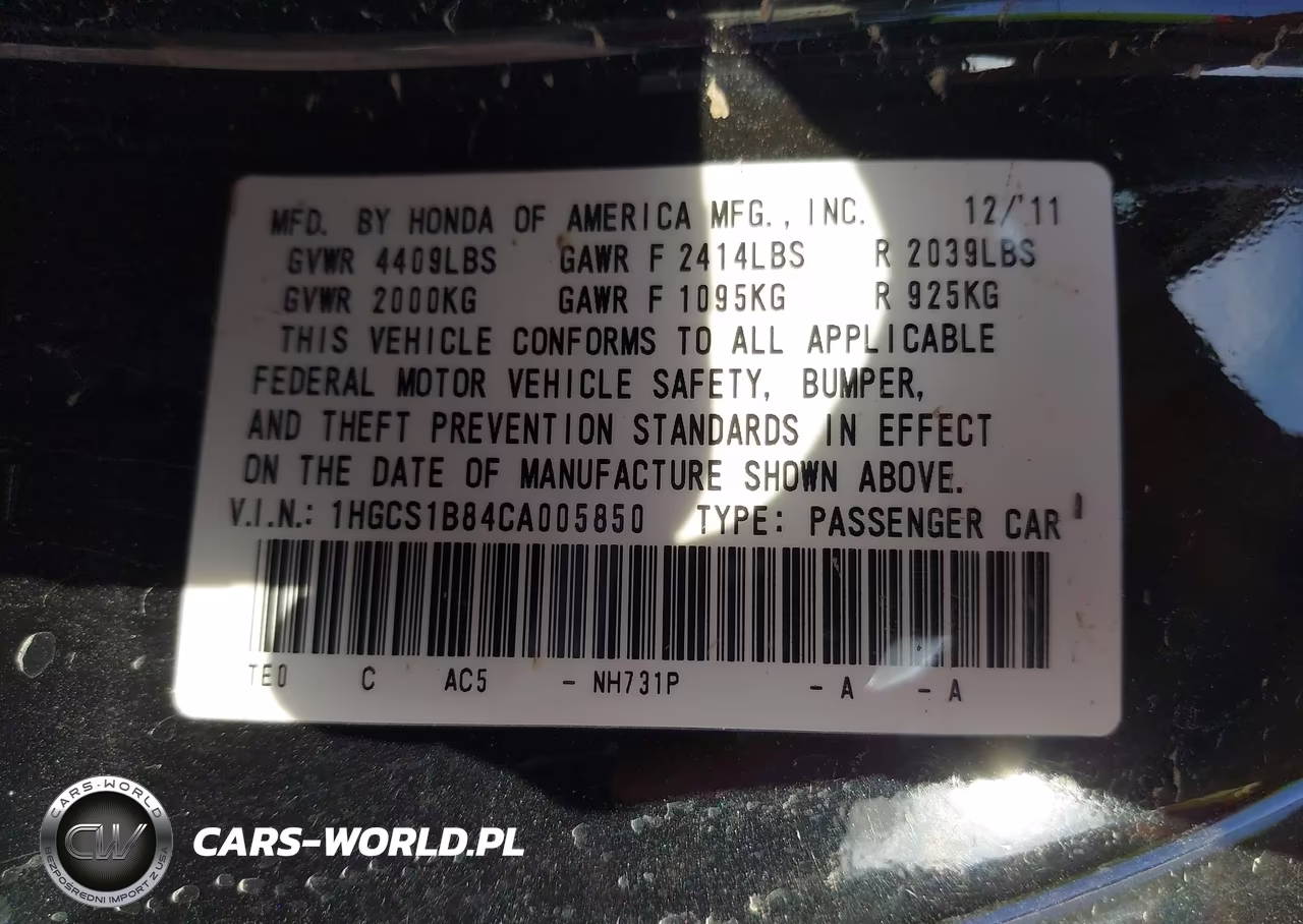 2012 Honda Accord 2.4 Ex-L VIN:1HGCS1B84CA005850 - 9