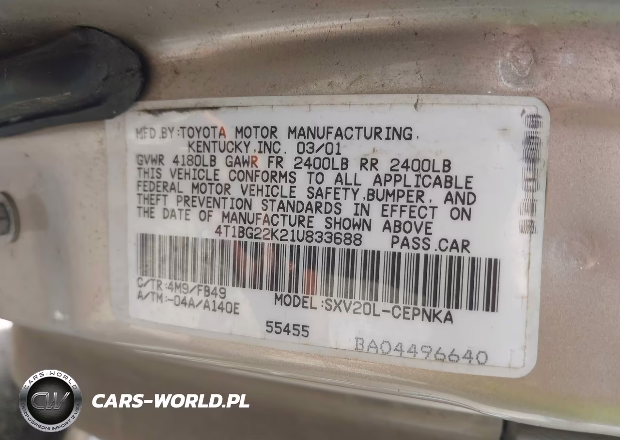 2001 Toyota Camry Le VIN:4T1BG22K21U833688 - 9