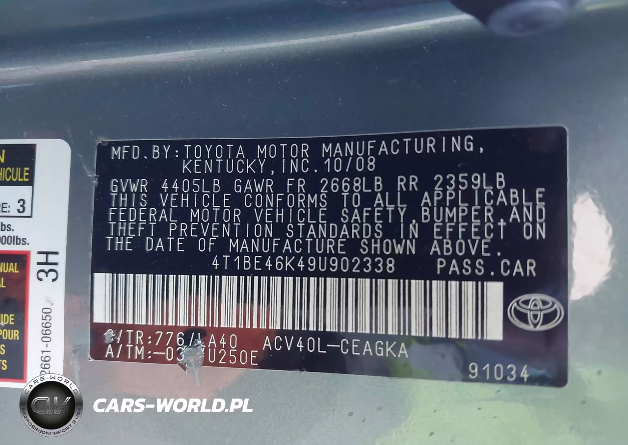 2009 Toyota Camry Xle VIN:4T1BE46K49U902338 - 9