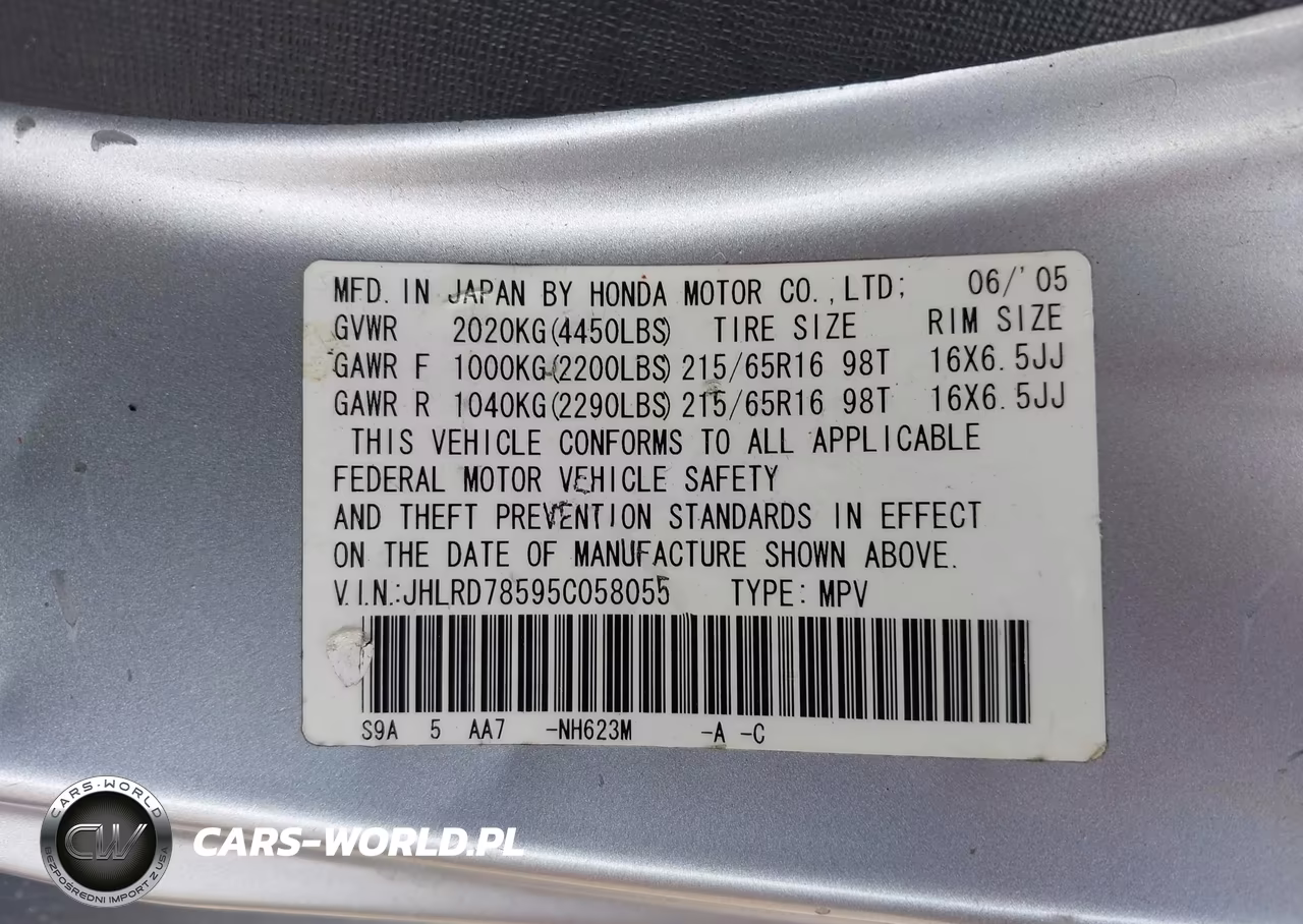 2005 Honda Cr-V Lx VIN:JHLRD78595C058055 - 9