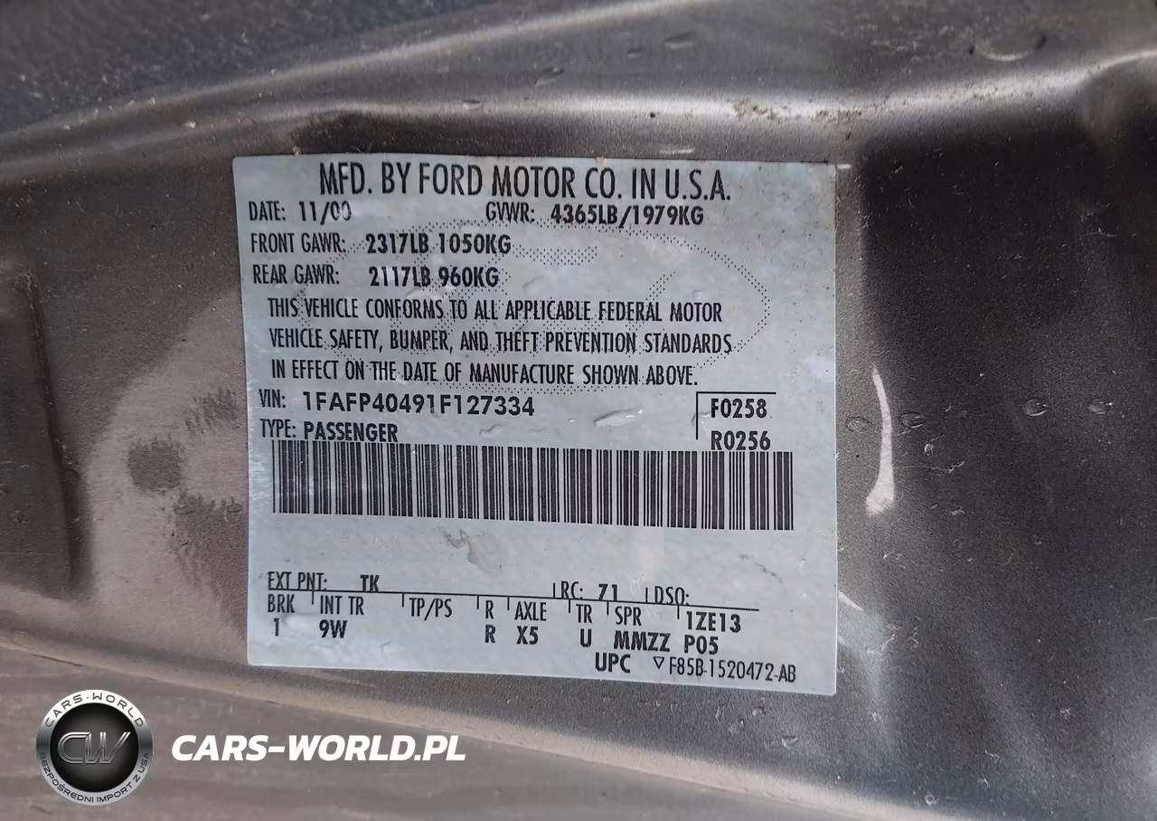 2001 Ford Mustang VIN:1FAFP40491F127334 - 9