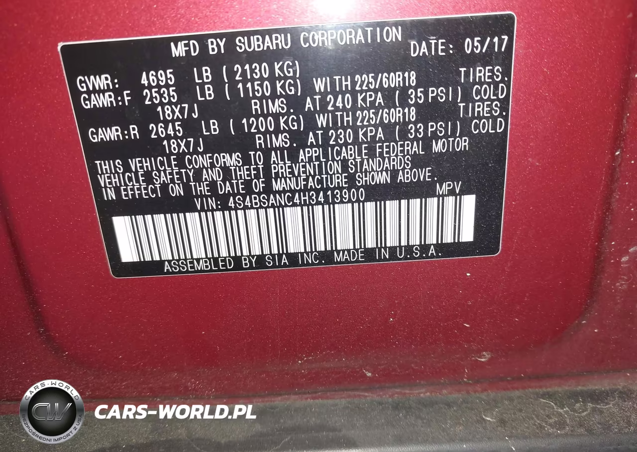2017 Subaru Outback 2.5I Limited VIN:4S4BSANC4H3413900 - 9