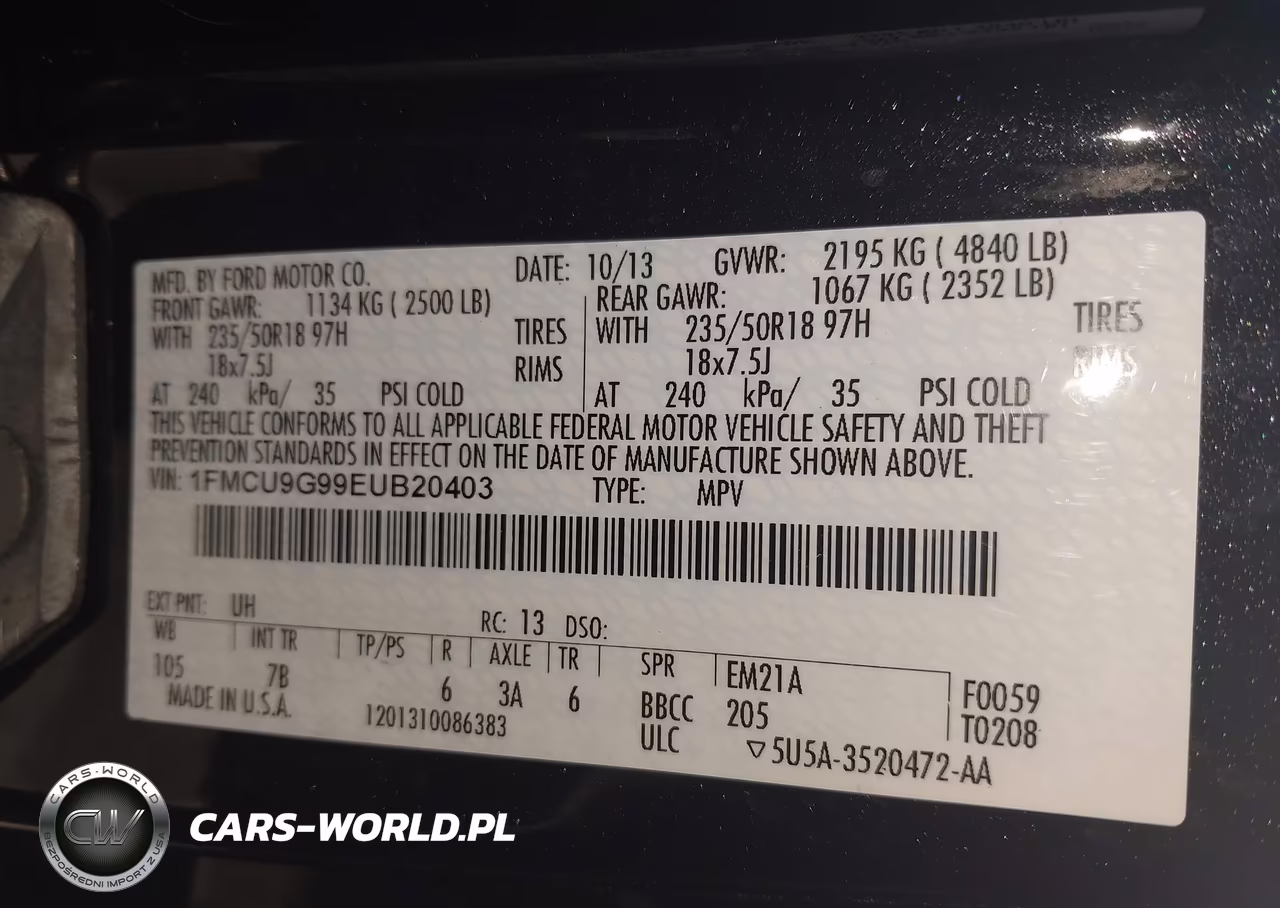 2014 Ford Escape Se VIN:1FMCU9G99EUB20403 - 9