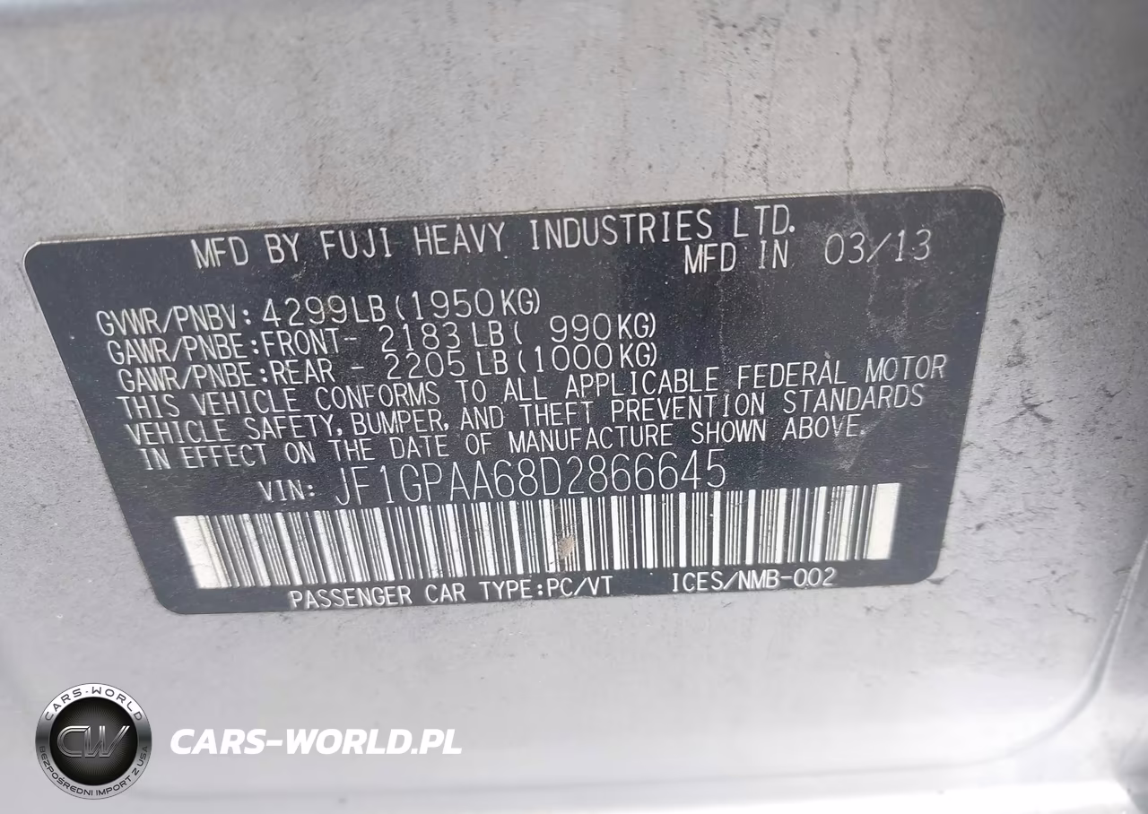 2013 Subaru Impreza 2.0I VIN:JF1GPAA68D2866645 - 9