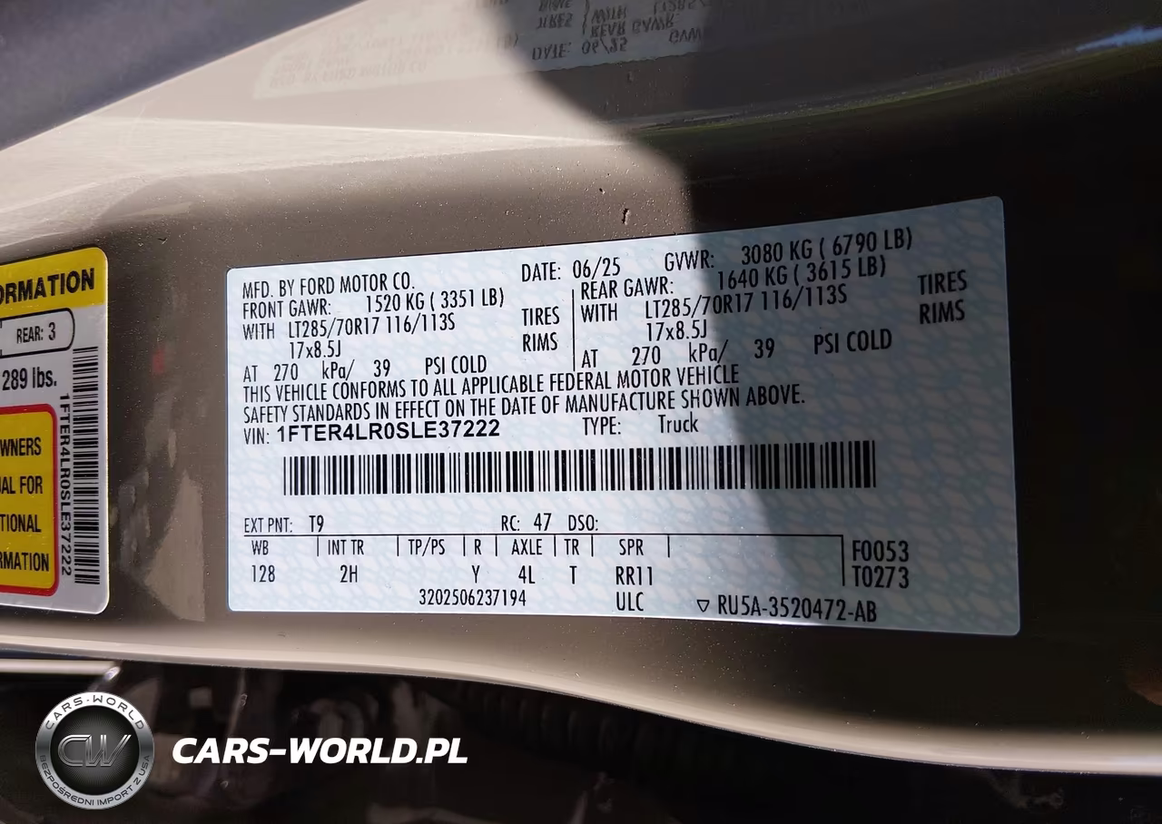 2025 Ford Ranger Raptor VIN:1FTER4LR0SLE37222 - 9