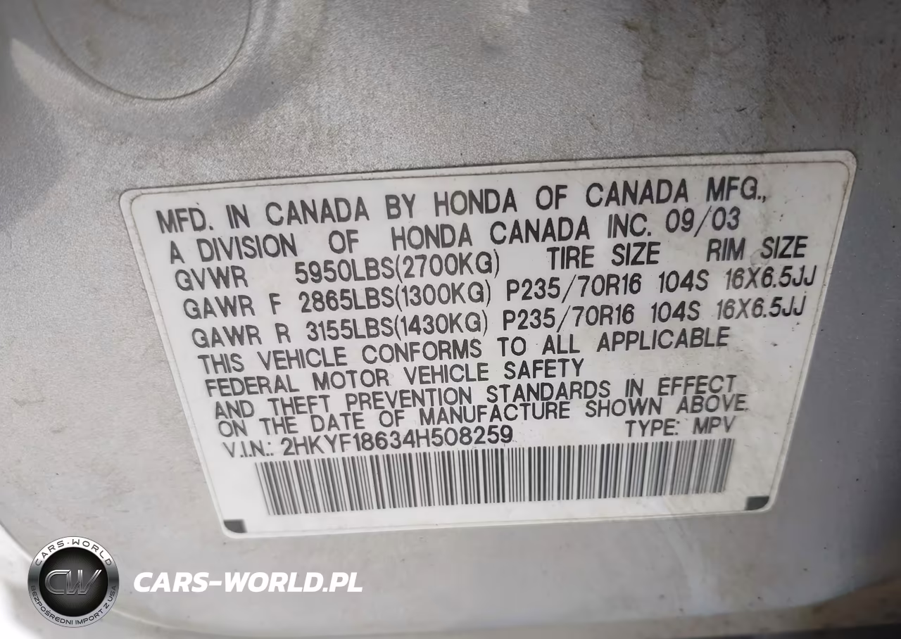 2004 Honda Pilot Ex-L VIN:2HKYF18634H508259 - 9