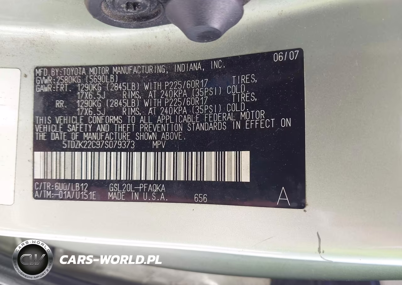 2007 Toyota Sienna Xle VIN:5TDZK22C97S079373 - 9