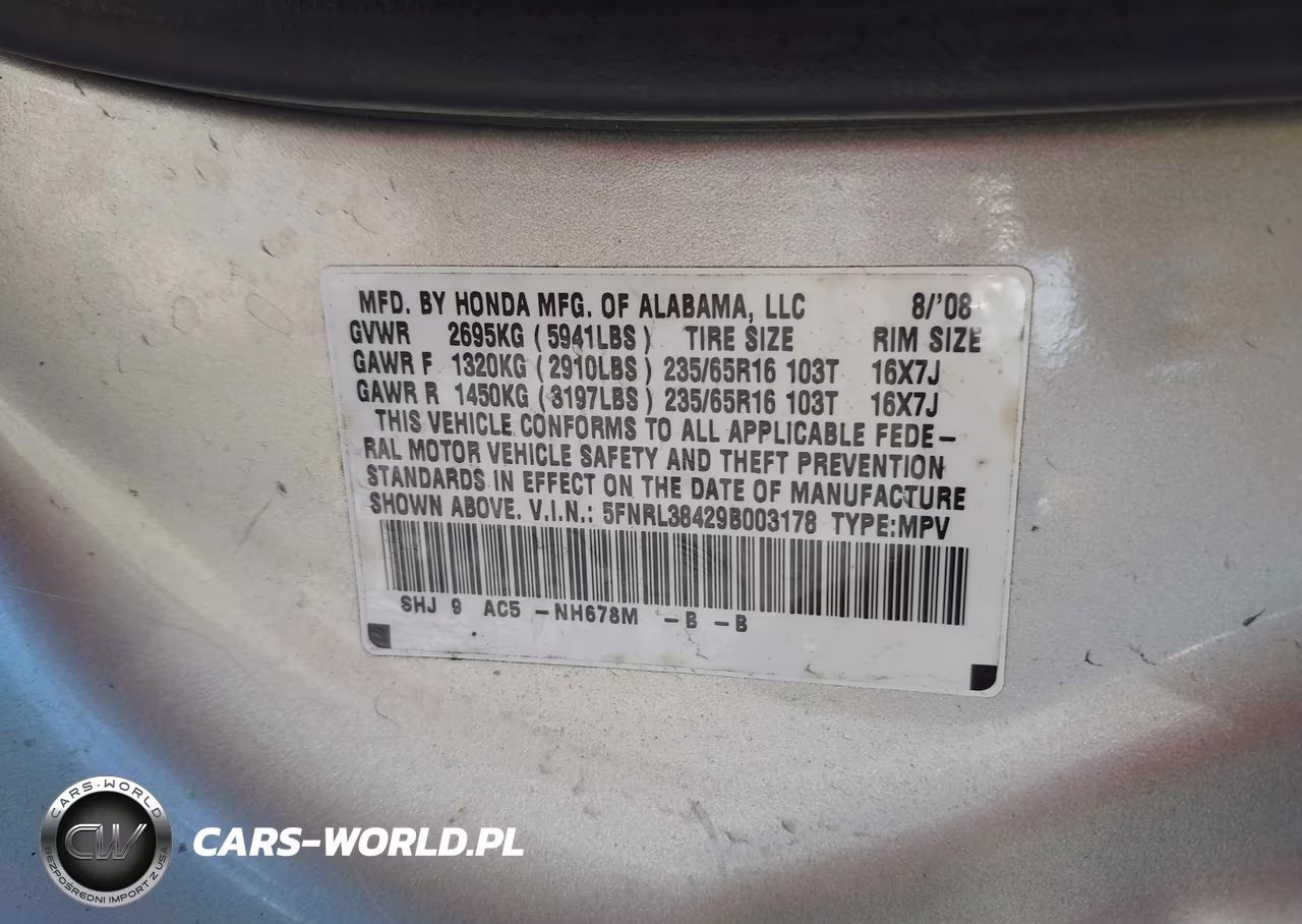 2009 Honda Odyssey Ex VIN:5FNRL38429B003178 - 9