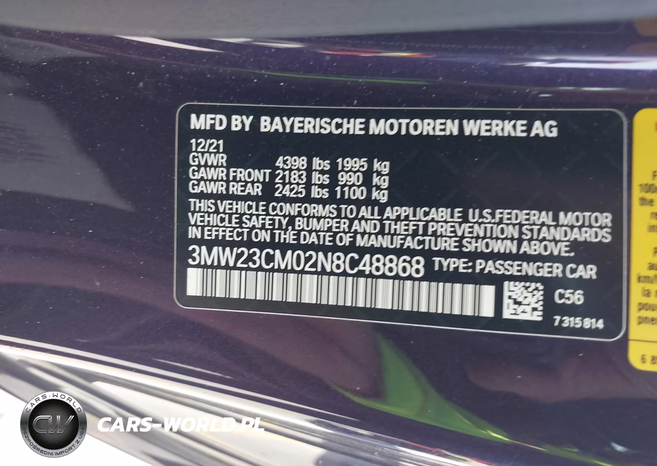 2022 BMW 230 I VIN:3MW23CM02N8C48868 - 9