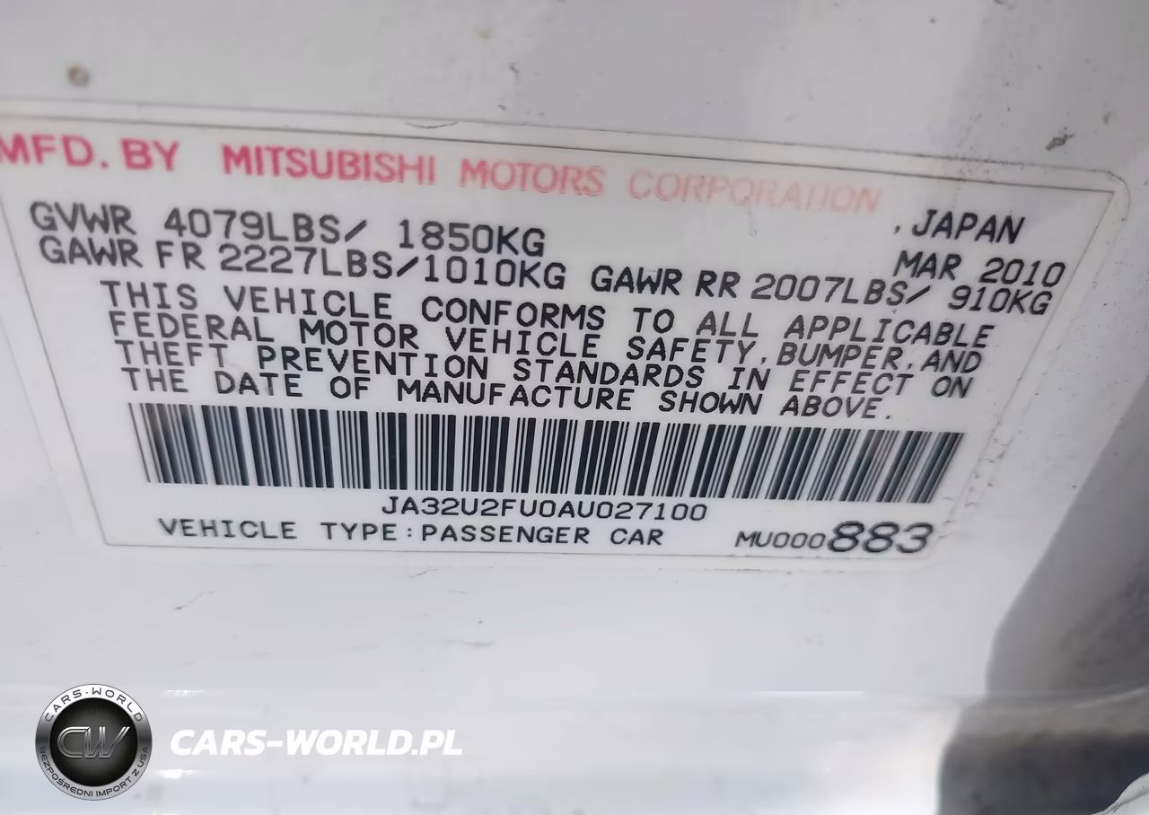 2010 Mitsubishi Lancer Es VIN:JA32U2FU0AU027100 - 9