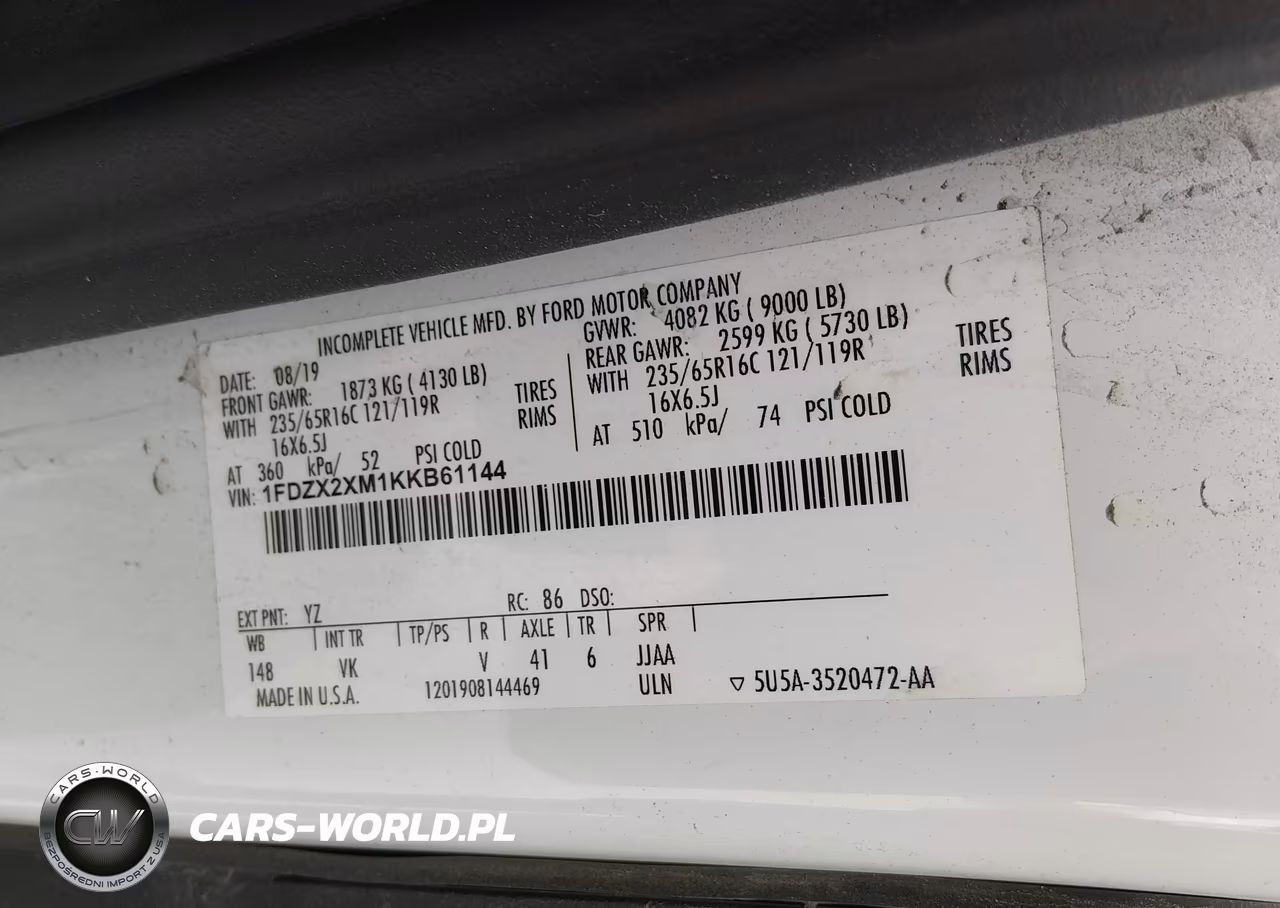 2019 Ford Transit-350 Xl VIN:1FDZX2XM1KKB61144 - 9