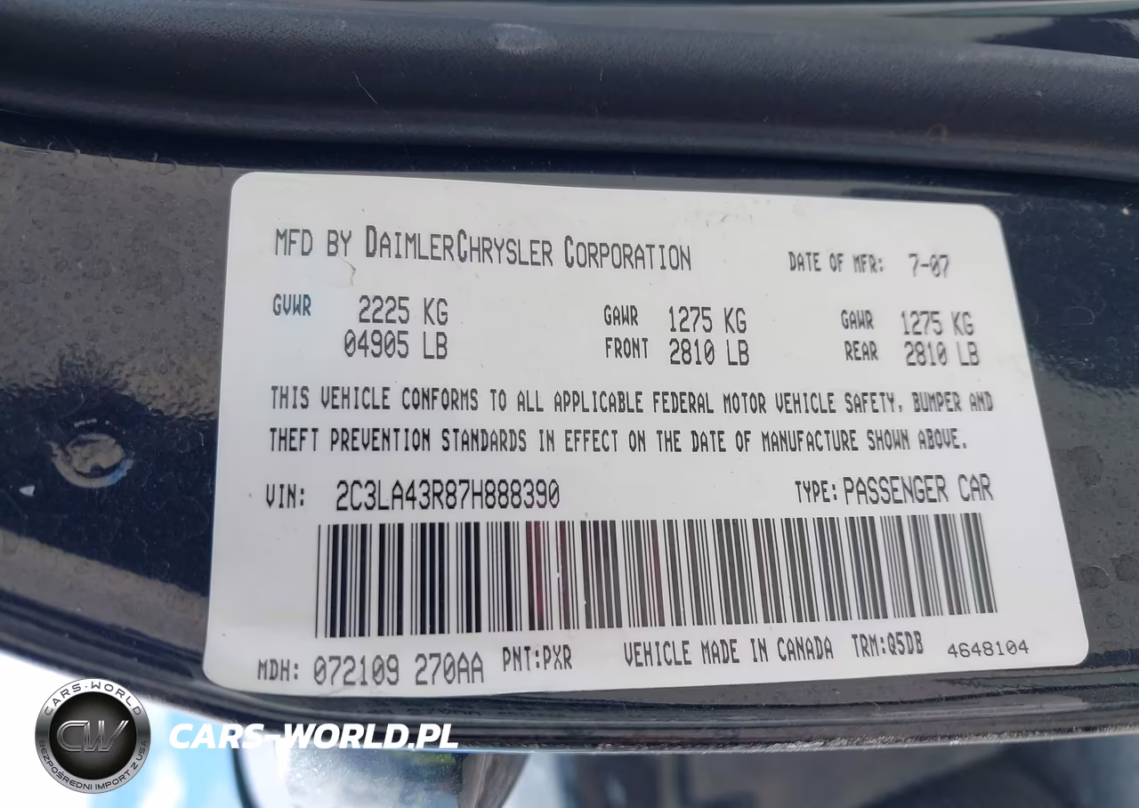 2007 Chrysler 300 VIN:2C3LA43R87H888390 - 9