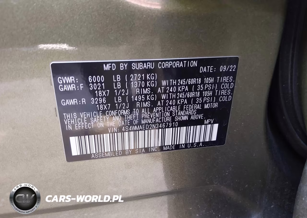 2022 Subaru Ascent Premium VIN:4S4WMAED2N3467910 - 9