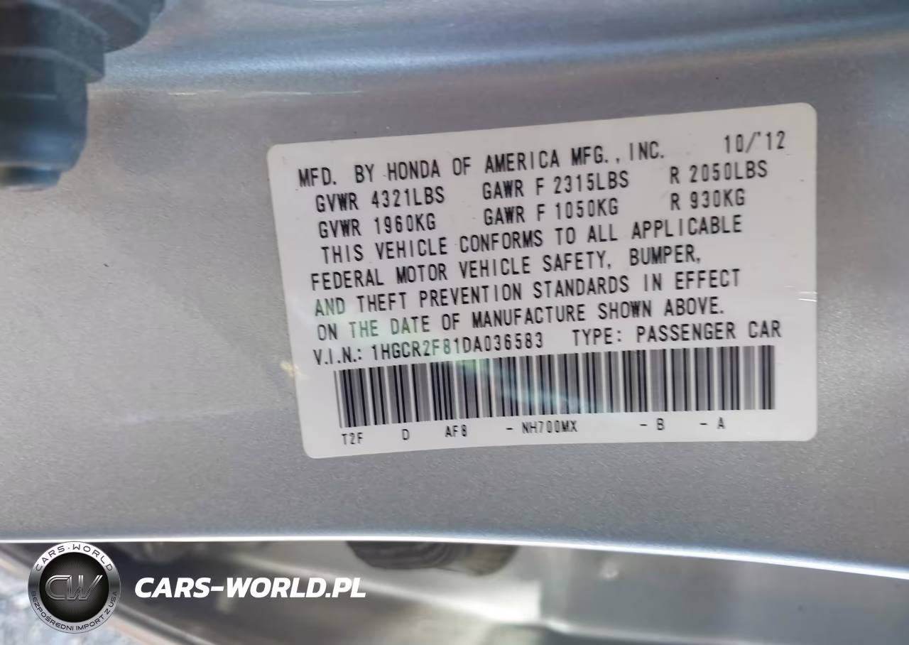 2013 Honda Accord Ex-L VIN:1HGCR2F81DA036583 - 9