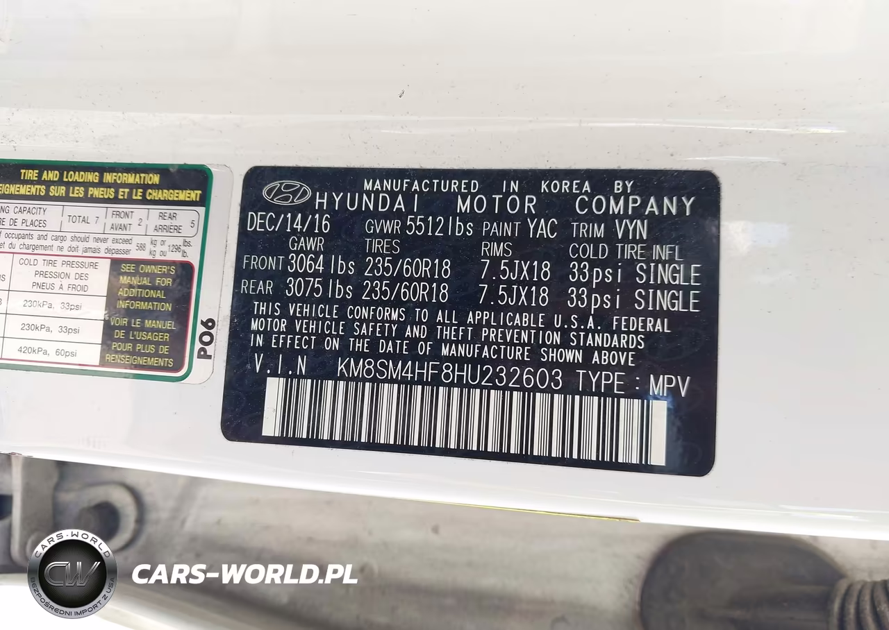 2017 Hyundai Santa Fe Se VIN:KM8SM4HF8HU232603 - 9