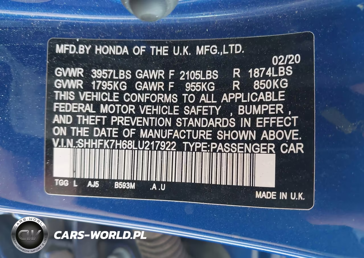 2020 Honda Civic Ex VIN:SHHFK7H68LU217922 - 9