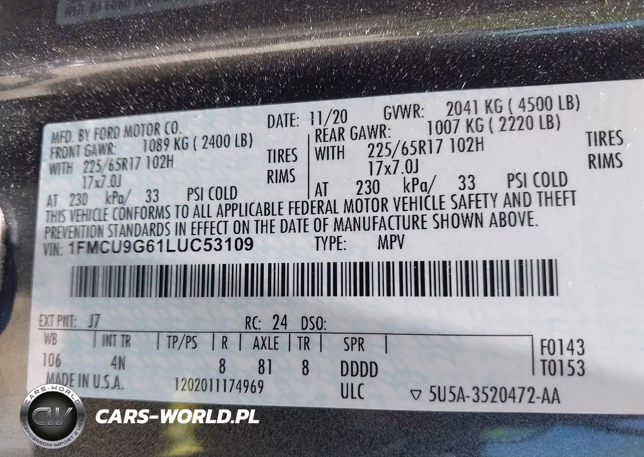 2020 Ford Escape Se VIN:1FMCU9G61LUC53109 - 9