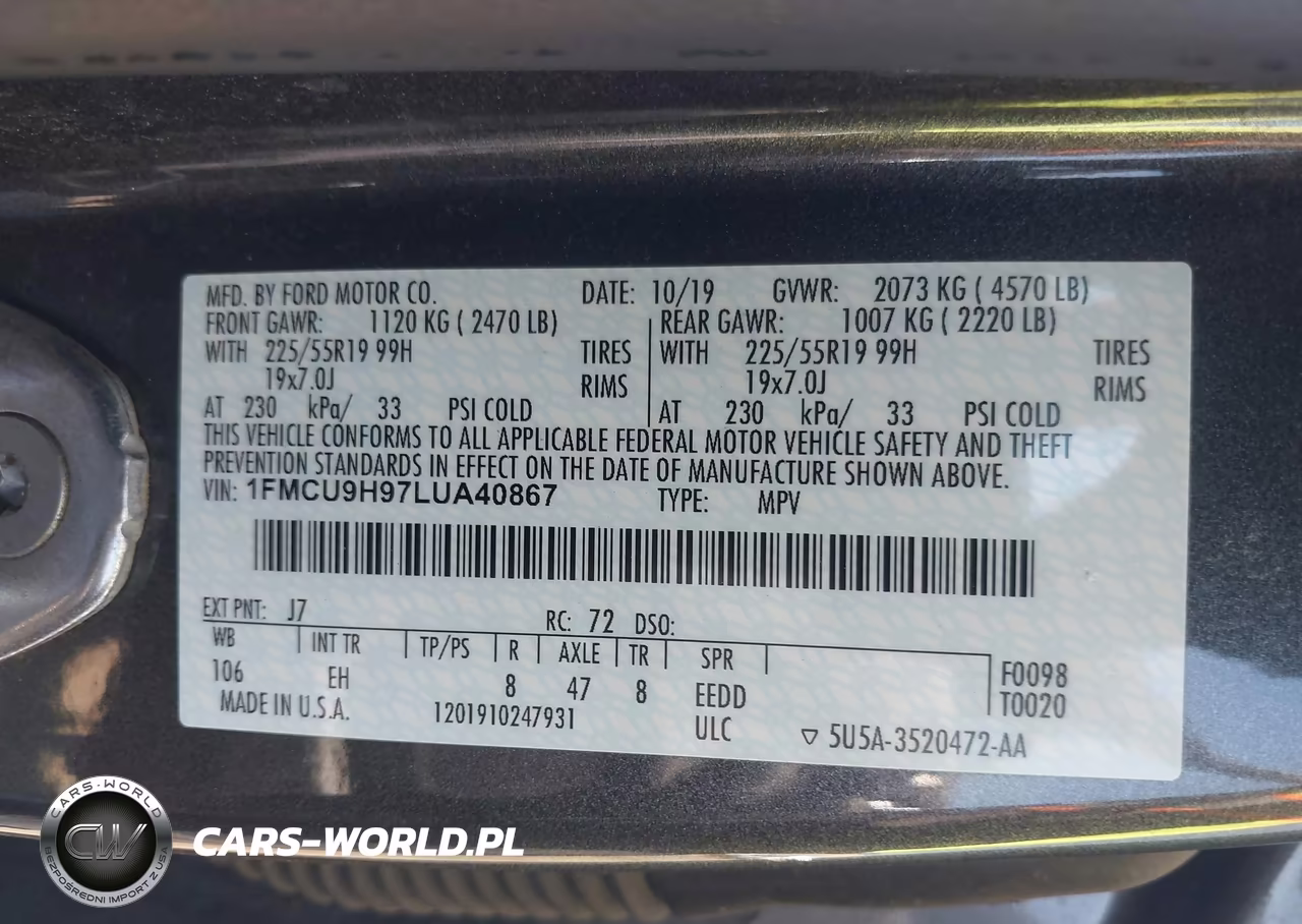 2020 Ford Escape Sel VIN:1FMCU9H97LUA40867 - 9
