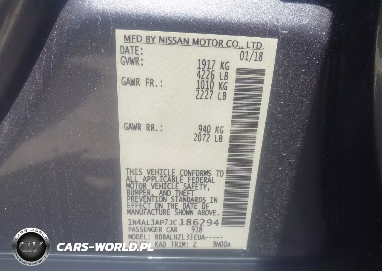 2018 Nissan Altima 2.5 Sr VIN:1N4AL3AP7JC186294 - 9