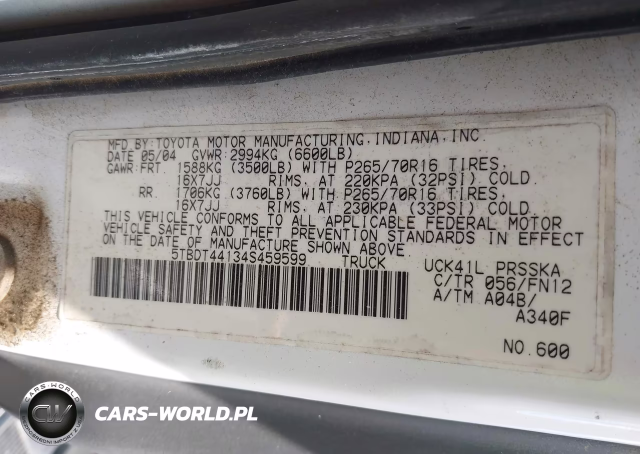 2004 Toyota Tundra Sr5 V8 VIN:5TBDT44134S459599 - 9