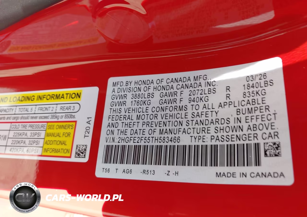 2026 Honda Civic Sport VIN:2HGFE2F55TH583466 - 9