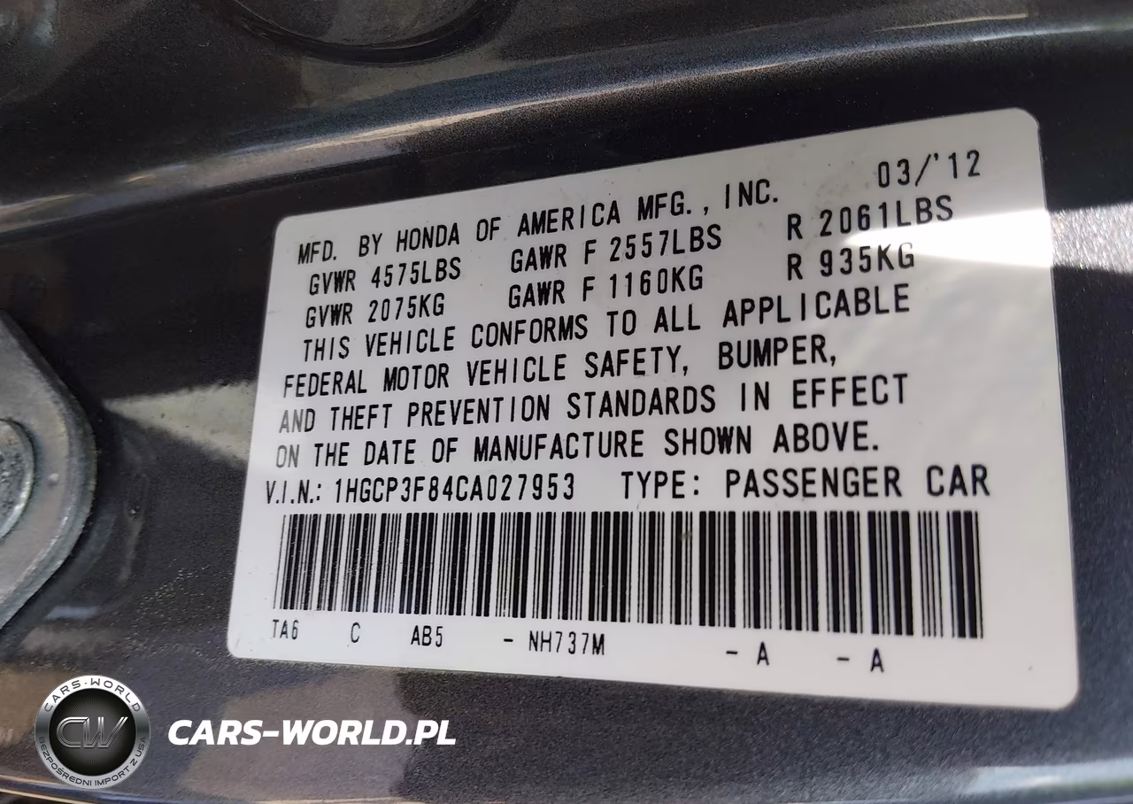 2012 Honda Accord 3.5 Ex-L VIN:1HGCP3F84CA027953 - 9
