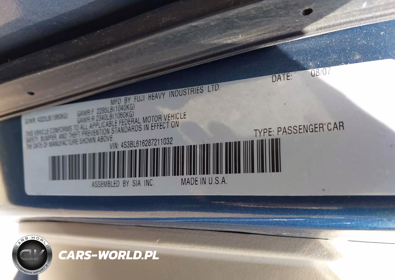 2008 Subaru Legacy 2.5I VIN:4S3BL616287211032 - 9