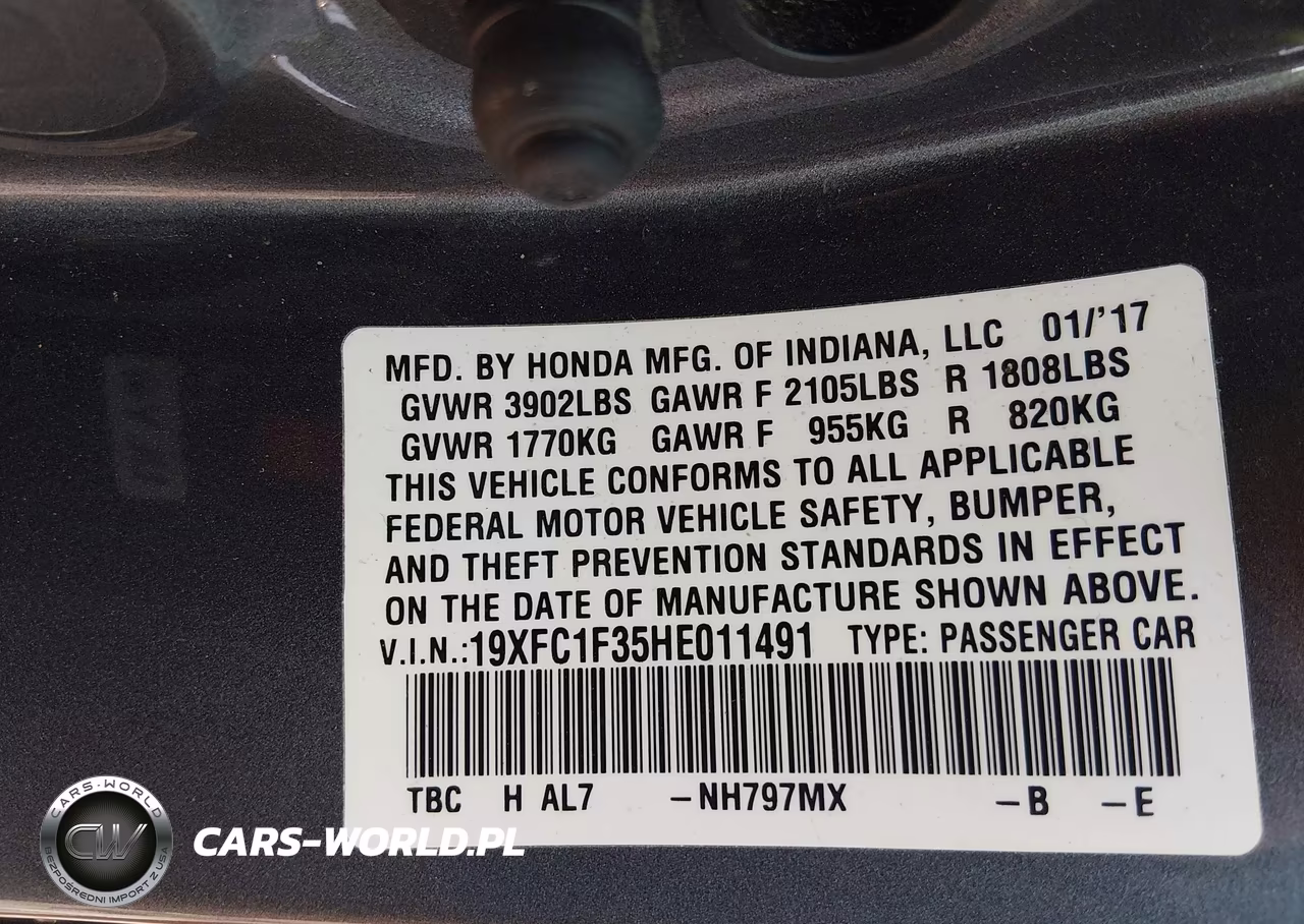 2017 Honda Civic Ex-T VIN:19XFC1F35HE011491 - 9