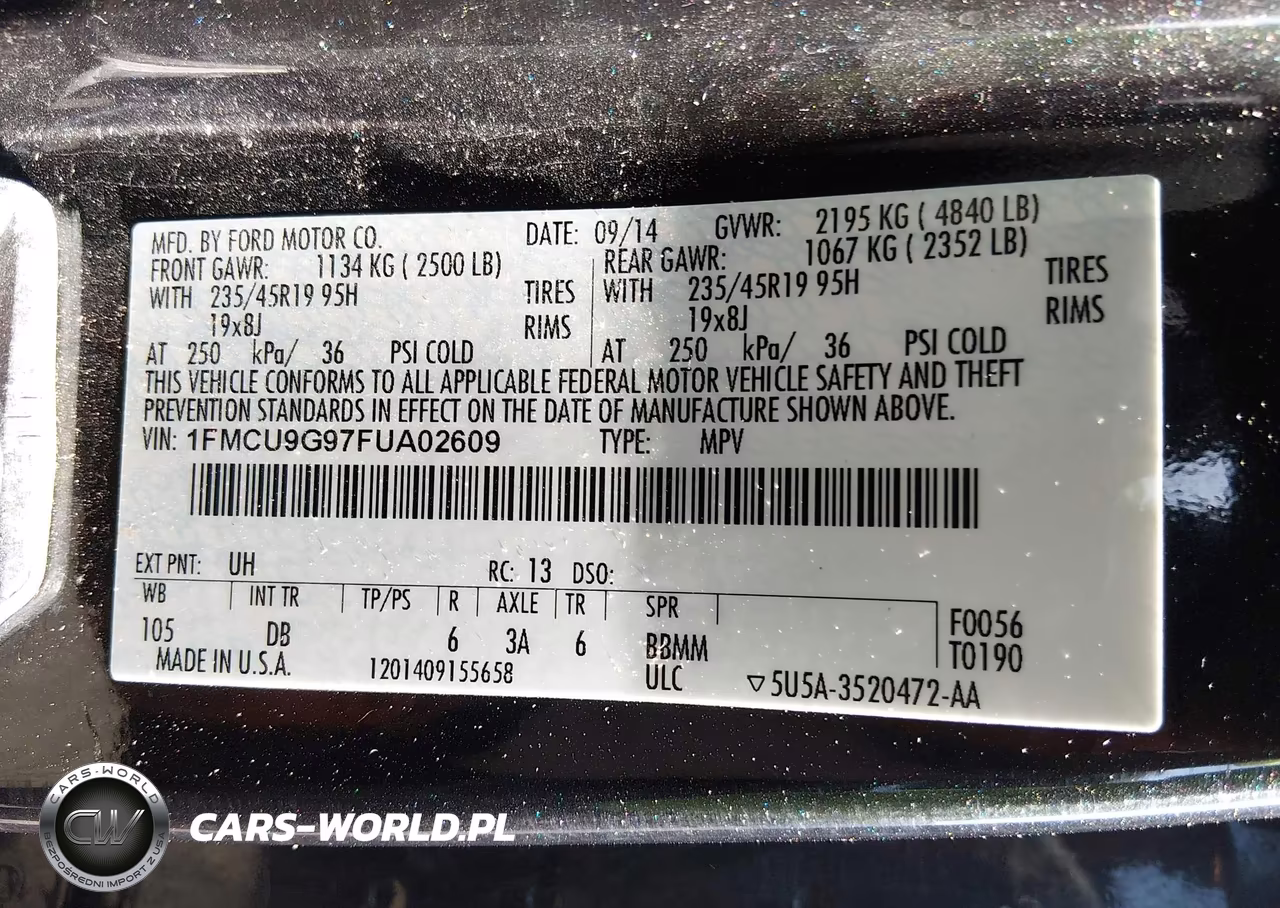 2015 Ford Escape Se VIN:1FMCU9G97FUA02609 - 9