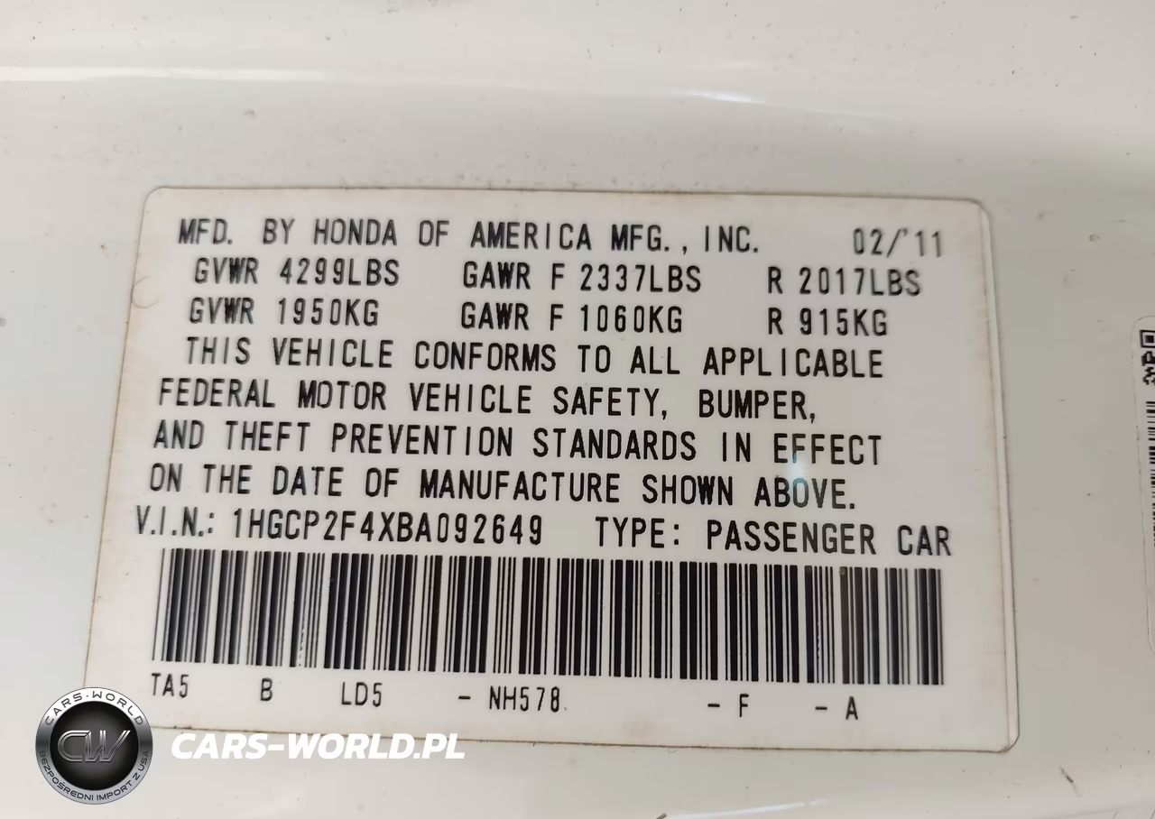 2011 Honda Accord 2.4 Lx-P VIN:1HGCP2F4XBA092649 - 9