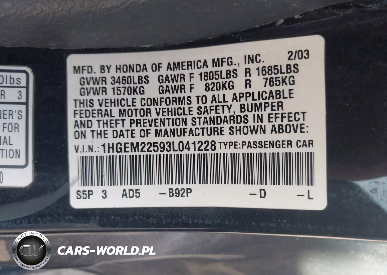 2003 Honda Civic Lx VIN:1HGEM22593L041228 - 9