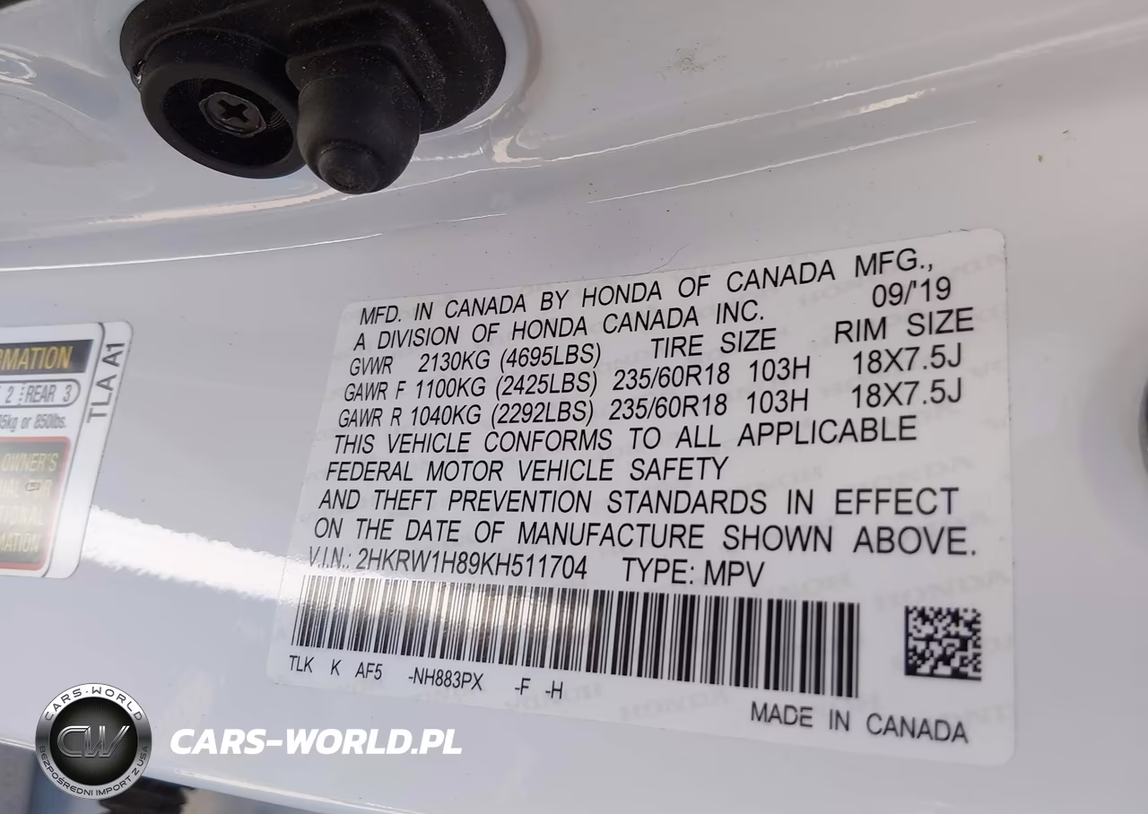 2019 Honda Cr-V Ex-L VIN:2HKRW1H89KH511704 - 9