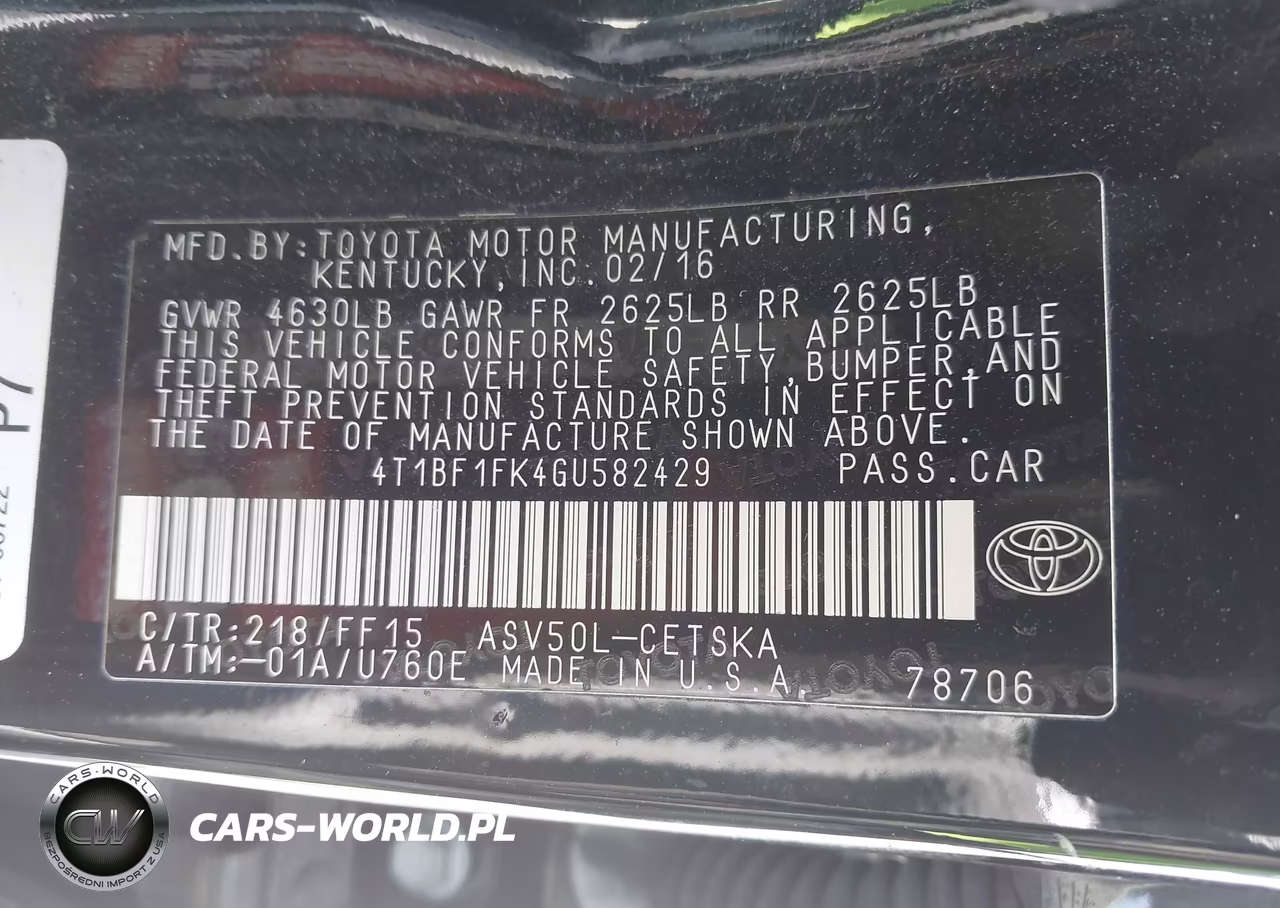 2016 Toyota Camry Se VIN:4T1BF1FK4GU582429 - 9