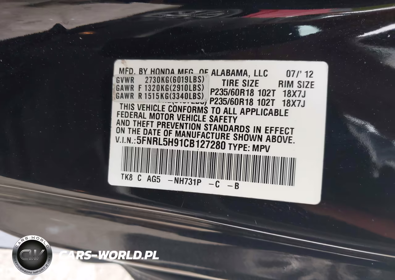 2012 Honda Odyssey Touring-Touring Elite VIN:5FNRL5H91CB127280 - 9