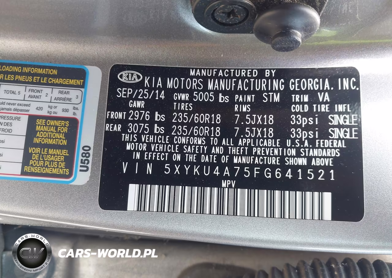 2015 Kia Sorento Ex V6 VIN:5XYKU4A75FG641521 - 9