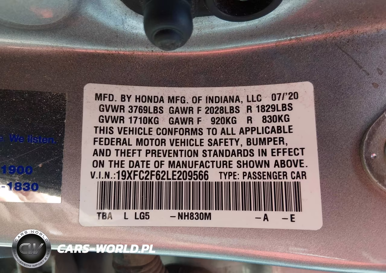 2020 Honda Civic Lx VIN:19XFC2F62LE209566 - 9