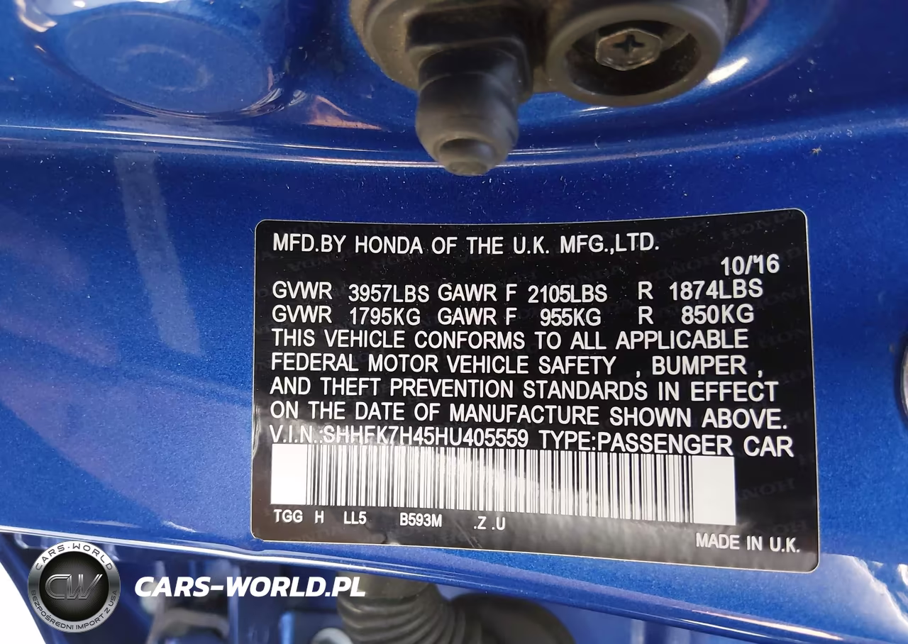 2017 Honda Civic Sport VIN:SHHFK7H45HU405559 - 9