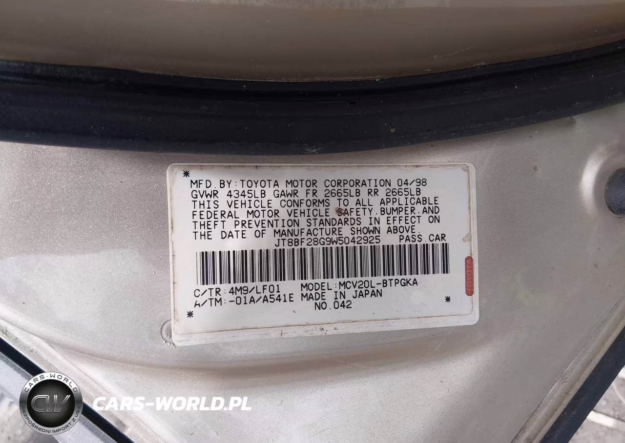 1998 Lexus Es 300 VIN:JT8BF28G9W5042925 - 9