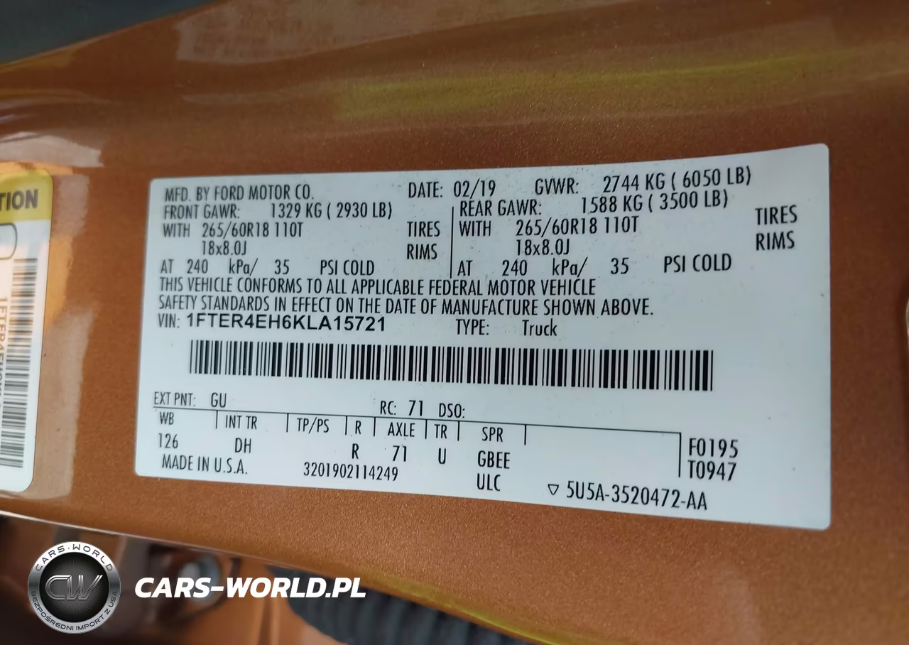 2019 Ford Ranger Lariat VIN:1FTER4EH6KLA15721 - 9