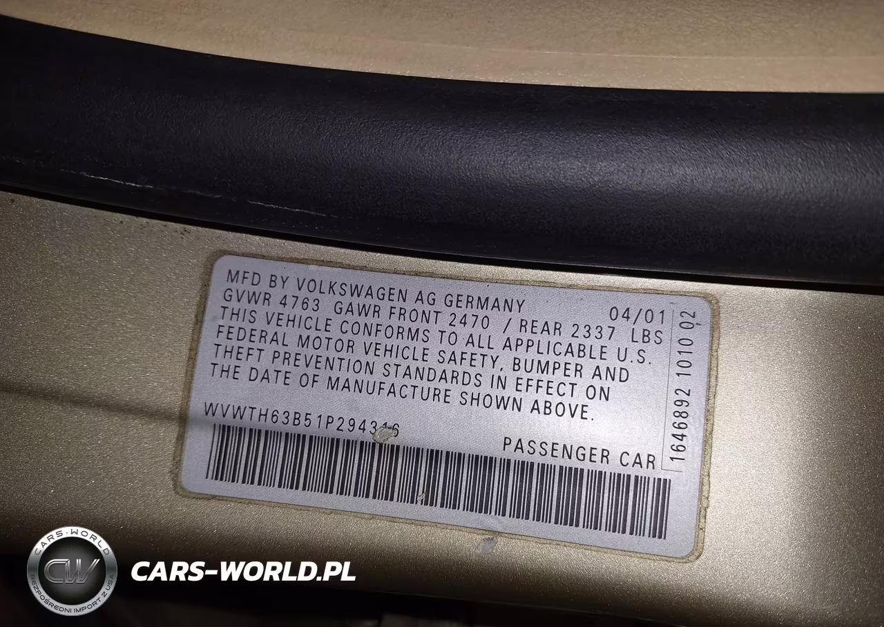 2001 Volkswagen Passat Glx VIN:WVWTH63B51P294316 - 9