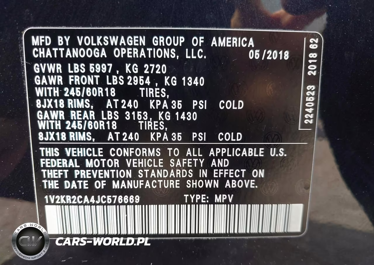 2018 Volkswagen Atlas 3.6L V6 Se VIN:1V2KR2CA4JC576669 - 9
