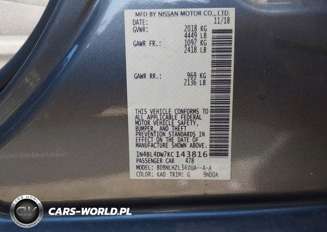 2019 Nissan Altima 2.5 Sv VIN:1N4BL4DW7KC143816 - 9