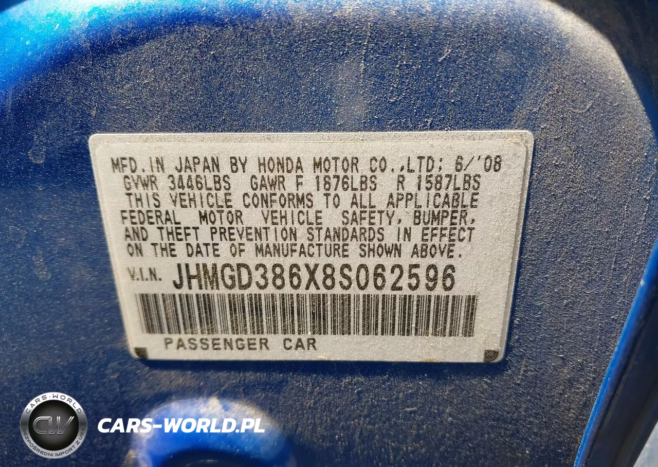 2008 Honda Fit Sport VIN:JHMGD386X8S062596 - 9