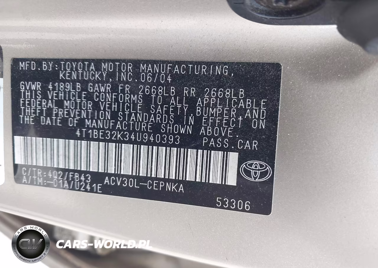 2004 Toyota Camry Std VIN:4T1BE32K34U940393 - 9